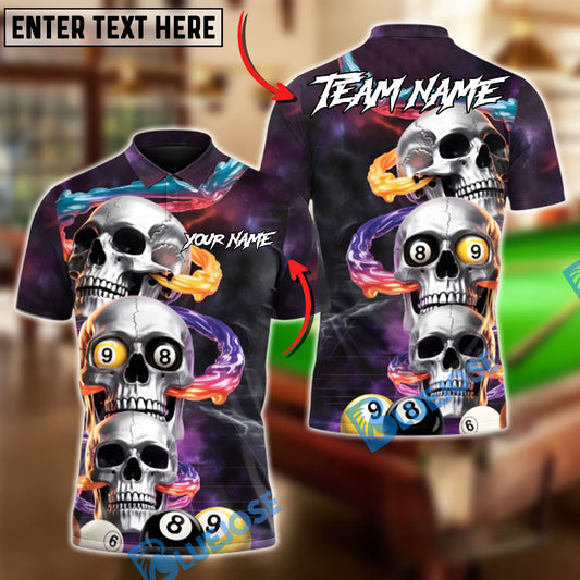 BlueJose Billiards Dark Skull 8 Ball 9 Ball Customized Name, Team Name 3D Shirt
