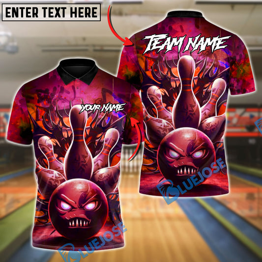 BlueJose Bowling And Pins Demon Ball Customized Name, Team Name 3D Shirt (4 Colors)