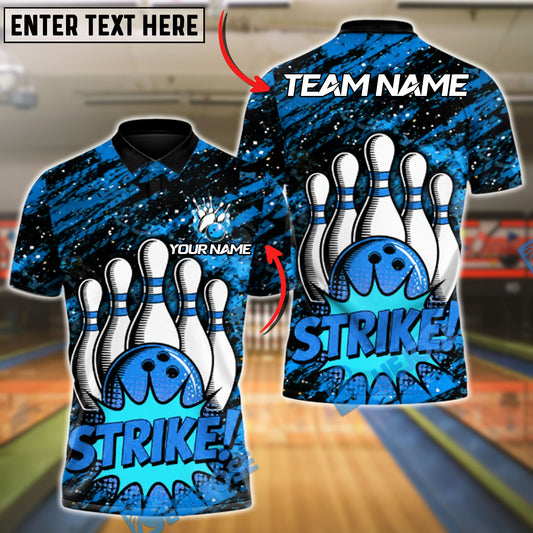 BlueJose Bowling And Pins Boom Strike Customized Name, Team Name 3D Shirt (4 Colors)