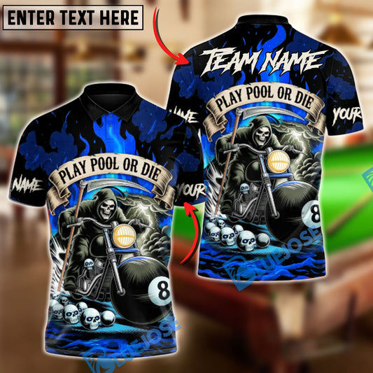 BlueJose Billiards 8 Ball Play Pool or Die Personalized Name, Team Name Unisex Shirt (4 Colors)