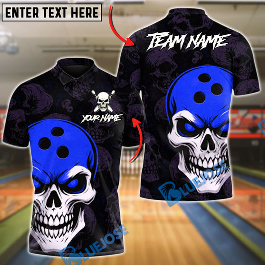 BlueJose Bowling And Pins Skull Head Customized Name, Team Name 3D Shirt (4 Colors)