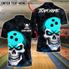 BlueJose Bowling And Pins Skull Head Customized Name, Team Name 3D Shirt (4 Colors)