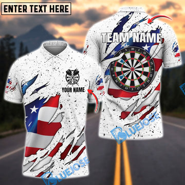 BlueJose Darts White Grunge American Flag Personalized Name Shirt