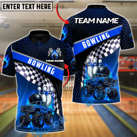 BlueJose Bowling And Pins Monster Truck Strike Customized Name, Team Name 3D Shirt (4 Colors)