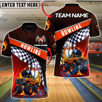 BlueJose Bowling And Pins Monster Truck Strike Customized Name, Team Name 3D Shirt (4 Colors)