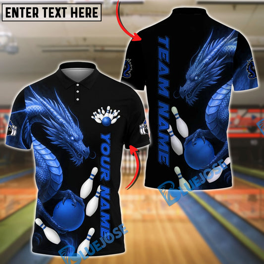 BlueJose Bowling And Pins Dragon Black Design Customized Name, Team Name 3D Shirt (4 Colors)