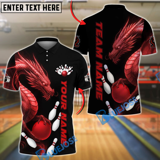 BlueJose Bowling And Pins Dragon Black Design Customized Name, Team Name 3D Shirt (4 Colors)