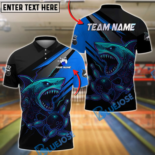 BlueJose Bowling And Pins Cyborg Shark Customized Name, Team Name 3D Shirt (4 Colors)