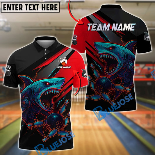BlueJose Bowling And Pins Cyborg Shark Customized Name, Team Name 3D Shirt (4 Colors)