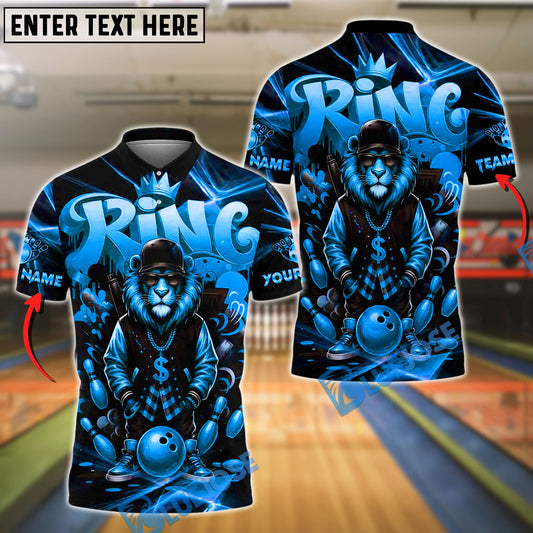 BlueJose Bowling And Pins HipHop King Lion Customized Name, Team Name 3D Shirt (4 Colors)