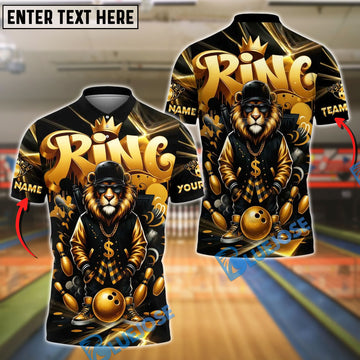 BlueJose Bowling And Pins HipHop King Lion Customized Name, Team Name 3D Shirt (4 Colors)