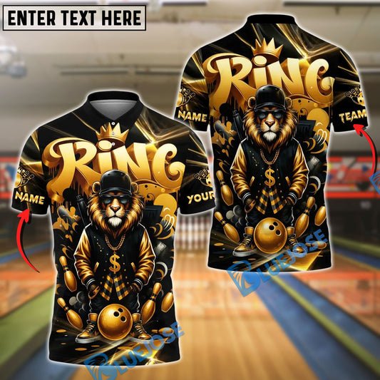BlueJose Bowling And Pins HipHop King Lion Customized Name, Team Name 3D Shirt (4 Colors)