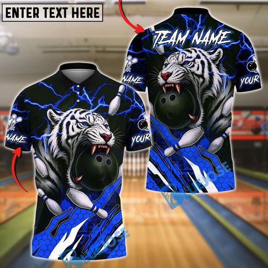 BlueJose Bowling And Pins White Tiger Customized Name, Team Name 3D Shirt (4 Colors)