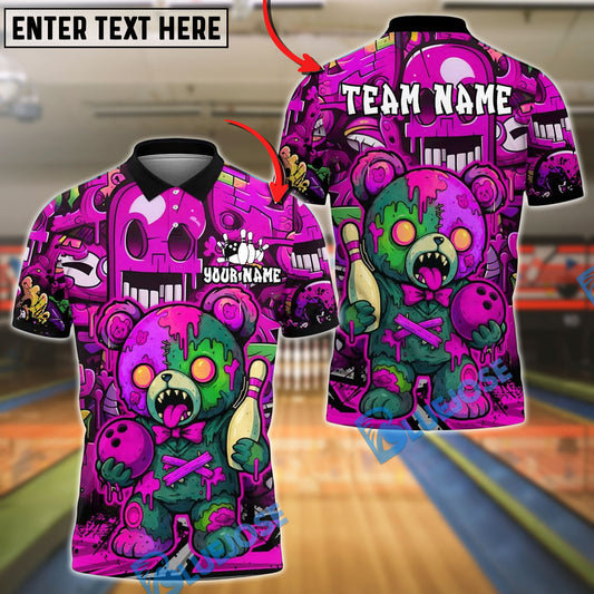 BlueJose Bowling And Pins Halloween Bear Customized Name, Team Name 3D Shirt (4 Colors)