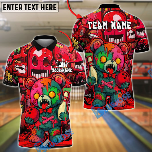 BlueJose Bowling And Pins Halloween Bear Customized Name, Team Name 3D Shirt (4 Colors)