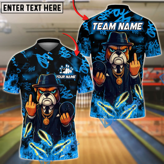 BlueJose Bowling And Pins Cartoon Gangster Dog Customized Name, Team Name 3D Shirt (4 Colors)