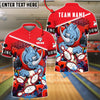 BlueJose Bowling And Pins Rhino Crush Strike Customized Name, Team Name 3D Shirt (4 Colors)