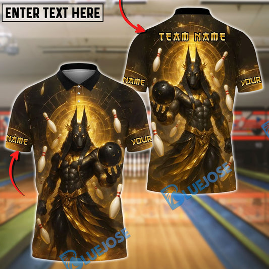 BlueJose Bowling And Pins Ancient Egyptian God Anubis Customized Name, Team Name 3D Shirt (4 Colors)