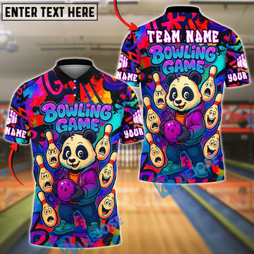 BlueJose Bowling And Pins Panda Cartoon Customized Name, Team Name 3D Shirt (4 Colors)