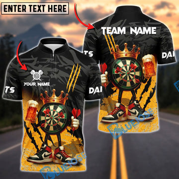 BlueJose Darts King DartBoard With Beer Design Customized Name, Team Name 3D Shirt (4 Colors)