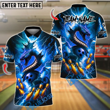BlueJose Bowling And Pins Thunder Lightning Cobra Snake Customized Name, Team Name 3D Shirt (4 Colors)