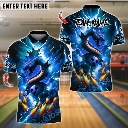 BlueJose Bowling And Pins Thunder Lightning Cobra Snake Customized Name, Team Name 3D Shirt (4 Colors)