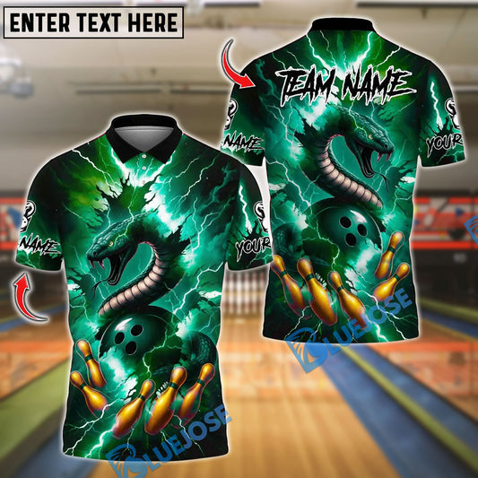 BlueJose Bowling And Pins Thunder Lightning Cobra Snake Customized Name, Team Name 3D Shirt (4 Colors)