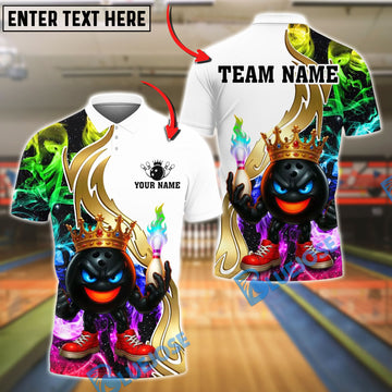 BlueJose Bowling And Pins Cartoon King Multicolor Golden Smoke Pattern Personalized Name, Team Name Shirt