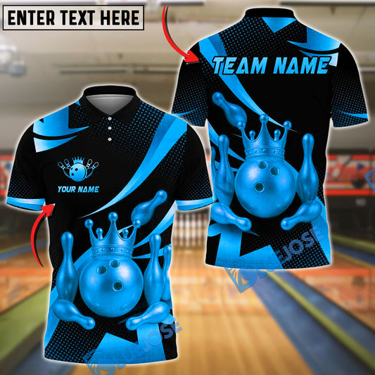 BlueJose Bowling And Pins  Crown And Gold Pins Design Customized Name, Team Name 3D Shirt (4 Colors)