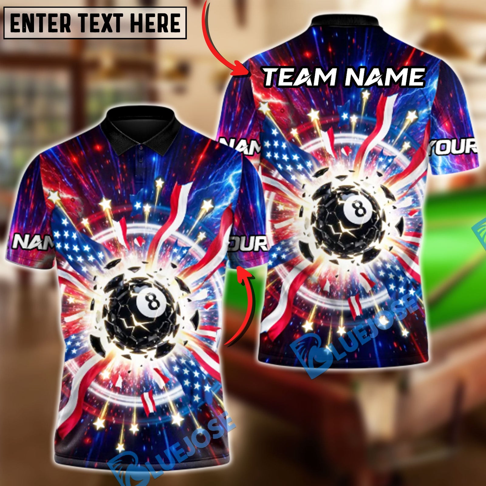 BlueJoses Billiards Ball 8 American Thunderball Customized Name, Team Name 3D Shirt