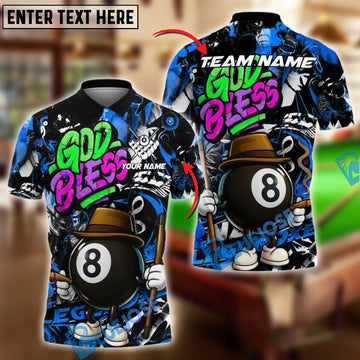 BlueJose Billiards 8-Ball God Bless Street Style Personalized Name Shirt (4 Colors)