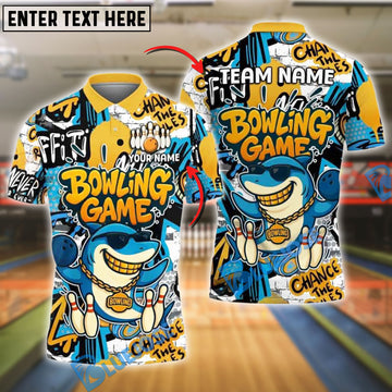 BlueJose Bowling Funny Shark Graffiti Style Customized Name, Team Name 3D Shirt (4 Colors)