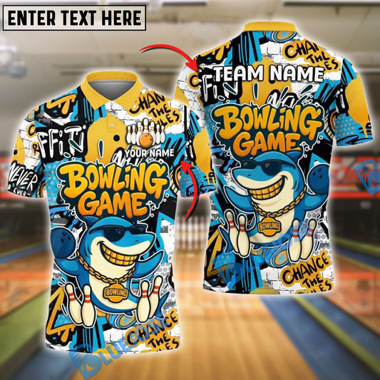 BlueJose Bowling Funny Shark Graffiti Style Customized Name, Team Name 3D Shirt (4 Colors)