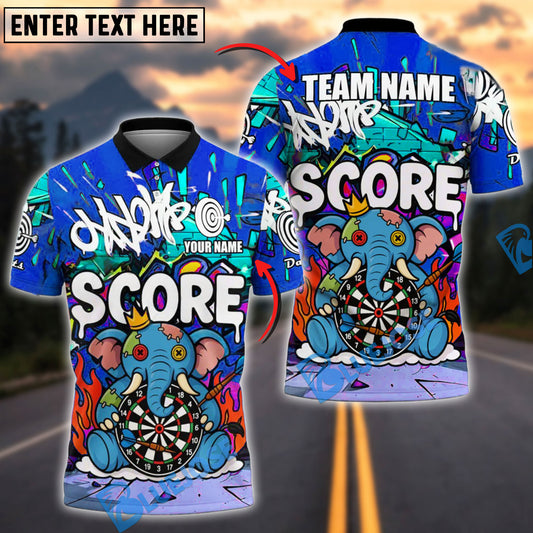 BlueJose Darts Graffiti Elephant Crown Style Personalized Name, Team Name Shirt (4 Colors)