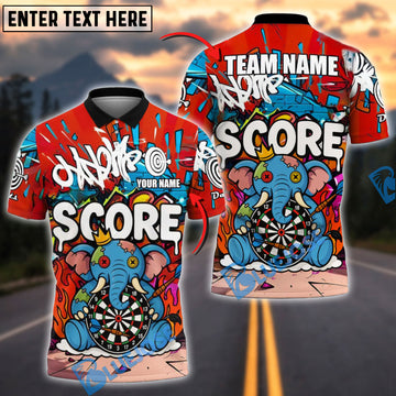 BlueJose Darts Graffiti Elephant Crown Style Personalized Name, Team Name Shirt (4 Colors)