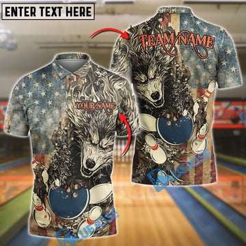 BlueJose Bowling American Wolf Personalized Name, Team Name Unisex Shirt