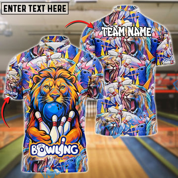 BlueJose Bowling Roaring Lion Customized Name, Team Name 3D Shirt (4 Colors)