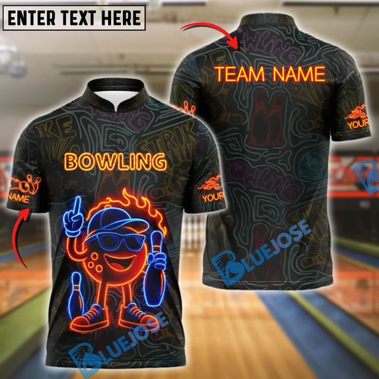 BlueJose Bowling Neon Funny Ball Flame Personalized Name, Team Name Unisex Shirt