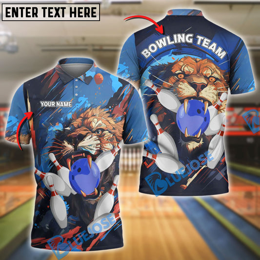 BlueJose Bowling Lion Strike Customized Name, Team Name 3D Shirt (4 Colors)