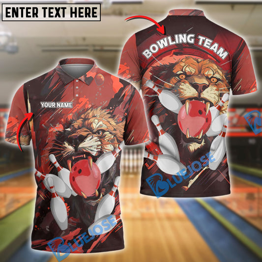 BlueJose Bowling Lion Strike Customized Name, Team Name 3D Shirt (4 Colors)