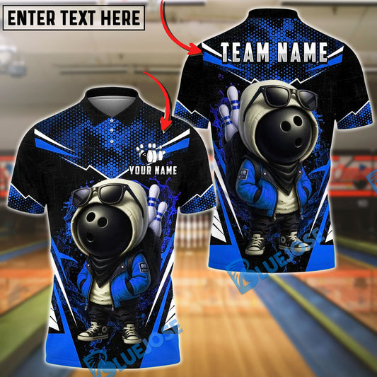BlueJose Bowling Streetwear Cartoon Ball With Pins Design Customized Name, Team Name 3D Shirt (4 Colors)