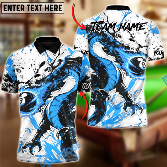 BlueJose Billiards 8-Ball Inferno Dragon Customized Name, Team Name 3D Shirt (4 Colors)