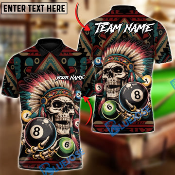 BlueJose Billiards Ball 8 Skull Tribal War Chief Customized Name, Team Name 3D Shirt