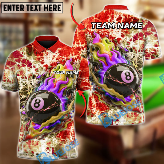 BlueJose Billiards 8-Ball Electro Flame Customized Name, Team Name 3D Shirt (4 Colors)