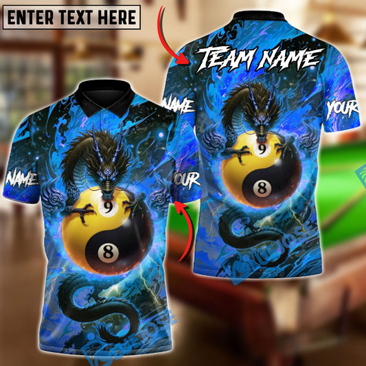 BlueJose Billiards 8-Ball & 9-Ball Yinyang Azure Dragon Awakening Customized Name, Team Name 3D Shirt (4 Colors)