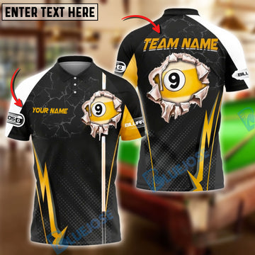 BlueJose Billiards Ball 9 Breakout Cue Personalized Name, Team Name Unisex Shirt (4 Colors)