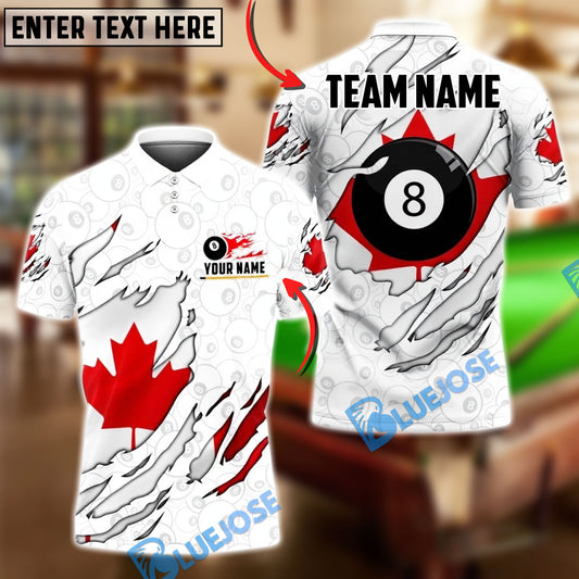 BlueJose Billiards Ball 8 Sport Canada Maple Leaf Scratch Design  Personalized Shirt (2 Colors)