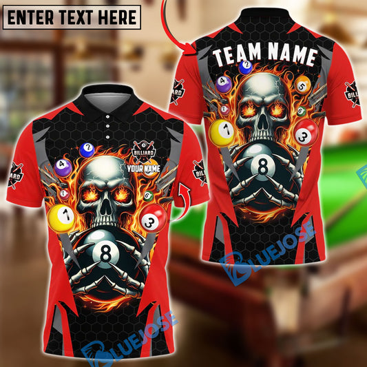 BlueJose Billiards Ball 8 Pool Skull Fire Thunder Design Personalized Name, Team Name Unisex Shirt (4 Colors)