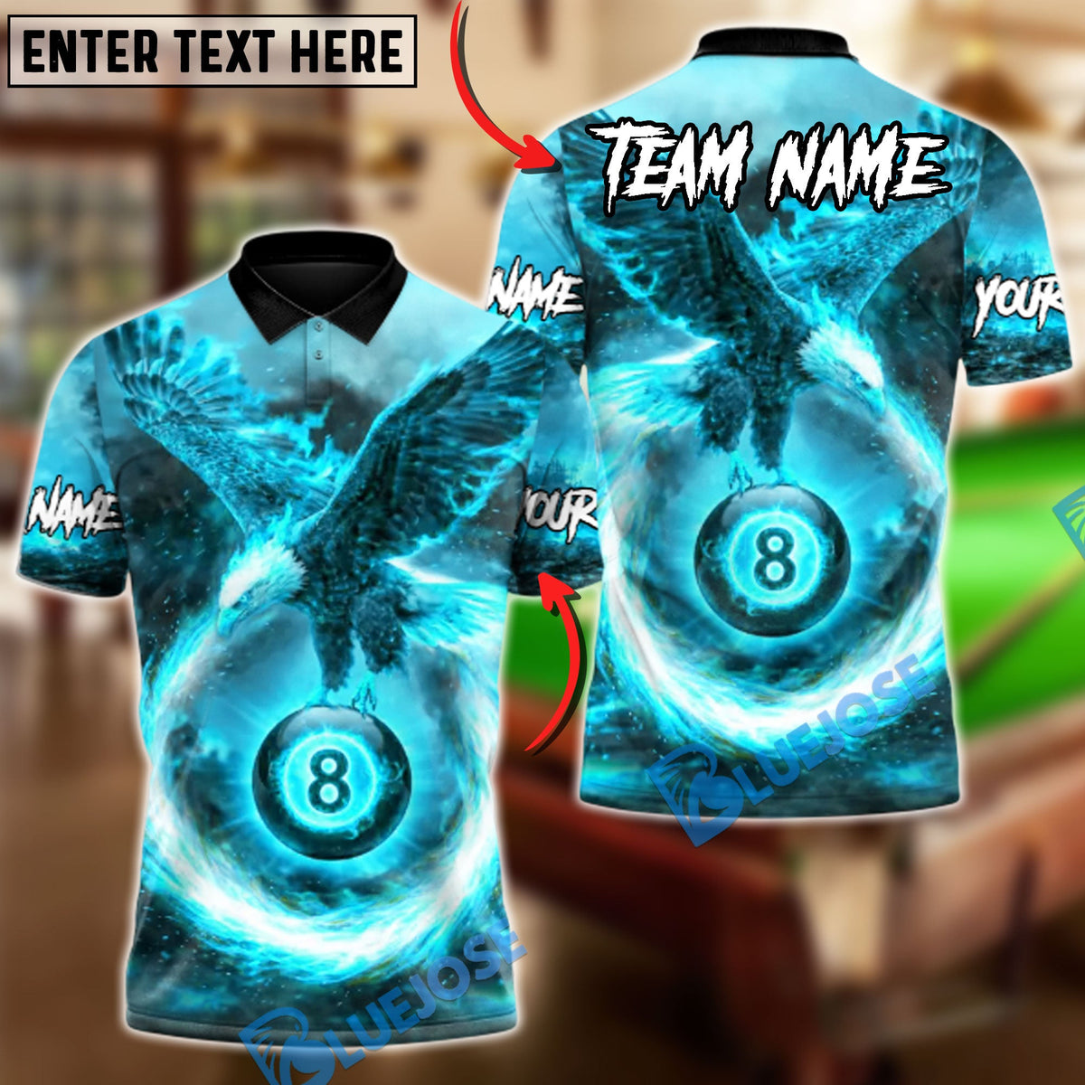 BlueJose Billiards Ball 8 Eagle Rise of the Fire King Customized Name, Team Name 3D Shirt (6 Colors)