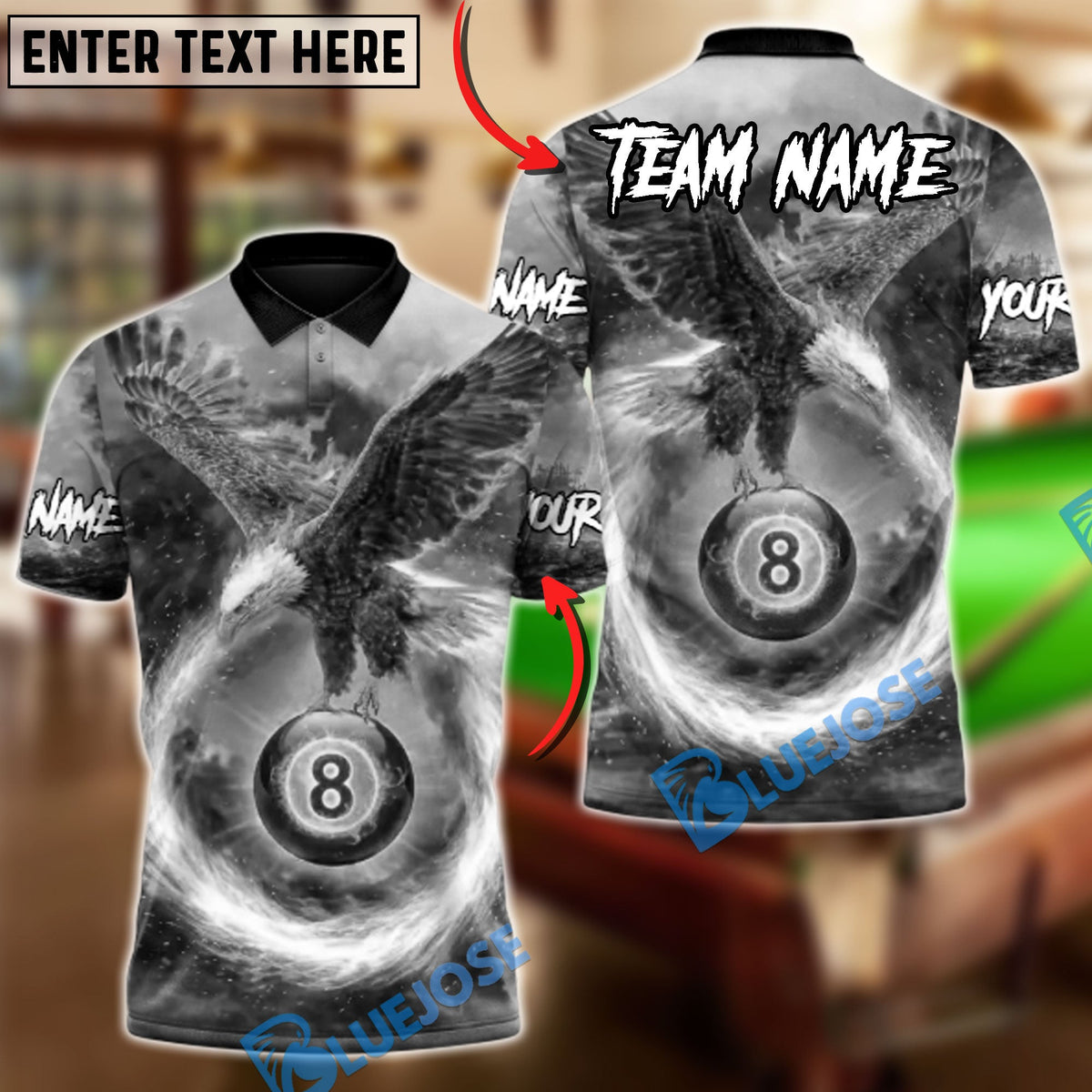 BlueJose Billiards Ball 8 Eagle Rise of the Fire King Customized Name, Team Name 3D Shirt (6 Colors)